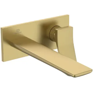 IDEAL STANDARD CONCA - Wand-Waschtischarmatur 193x114.5 mm, 220 mm vertikaler Abstand bis Mitte Auslauf in brushed gold, Kit 1 required (A1313), 5 l/min (3 bar), ohne Ablaufgarnitur - WRAS, Durchflussbegrenzer, EPD, FirmaFlow, PVD Technologie #A7372A2 - Brushed Gold