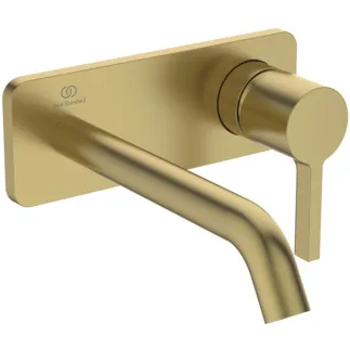 IDEAL STANDARD JOY - Wand-Waschtischarmatur 175x105.5 mm, 180 mm vertikaler Abstand bis Mitte Auslauf in brushed gold, Kit 1 required (A1313), 5 l/min (3 bar), ohne Ablaufgarnitur - Verdeckter Strahlregler, WRAS, Durchflussbegrenzer, FirmaFlow, PVD Technologie #A7380A2 - Brushed Gold