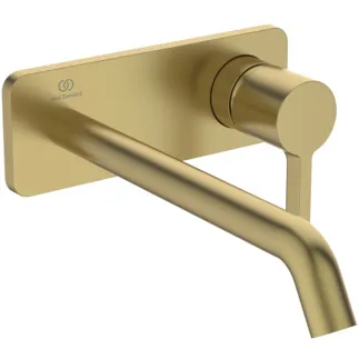 IDEAL STANDARD JOY - Wand-Waschtischarmatur 175x105.5 mm, 220 mm vertikaler Abstand bis Mitte Auslauf in brushed gold, Kit 1 required (A1313), 5 l/min (3 bar), ohne Ablaufgarnitur - Verdeckter Strahlregler, Durchflussbegrenzer, FirmaFlow, PVD Technologie #A7381A2 - Brushed Gold
