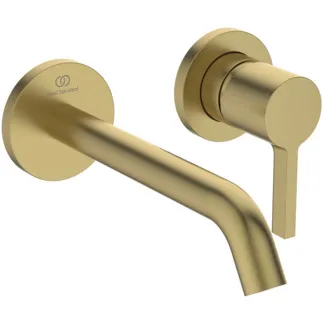IDEAL STANDARD JOY - Wand-Waschtischarmatur 193x114.5 mm, 180 mm vertikaler Abstand bis Mitte Auslauf in brushed gold, Kit 1 required (A1313), 5 l/min (3 bar), ohne Ablaufgarnitur - Verdeckter Strahlregler, WRAS, Durchflussbegrenzer, EPD, FirmaFlow, PVD Technologie #A7378A2 - Brushed Gold