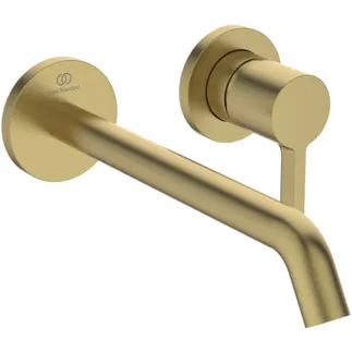 IDEAL STANDARD JOY - Wand-Waschtischarmatur 175x105.5 mm, 220 mm vertikaler Abstand bis Mitte Auslauf in brushed gold, Kit 1 required (A1313), 5 l/min (3 bar), ohne Ablaufgarnitur - Verdeckter Strahlregler, Durchflussbegrenzer, FirmaFlow, PVD Technologie #A7379A2 - Brushed Gold