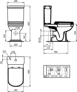 IDEAL STANDARD CALLA - Stand-WC für Kombination (rückseitig offen) 395x695x400 mm in weiß glänzend, horizontaler Ablauf #E222701 - Weiß (Alpin), Bild 5