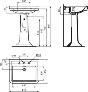IDEAL STANDARD CALLA - Waschtisch 615x500x175 mm in weiß glänzend, 3 Hahnlöcher, mit Überlauf #E221801 - Weiß (Alpin), Bild 5