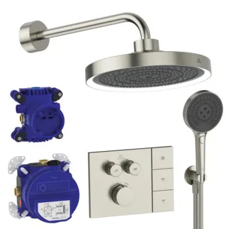 IDEAL STANDARD CERATHERM NAVIGO SOLOS - Unterputz-Duschpaket in silver storm, 12.0 l/min (3 bar) - PVD Technologie #A7893GN - Edelstahl