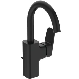 IDEAL STANDARD CERAPLAN - Waschtischarmatur 112x179x280 mm, 145 mm vertikaler Abstand bis Mitte Auslauf in schwarz, 5 l/min (3 bar), mit Ablaufgarnitur - EasyFix, Verdeckter Strahlregler, Click-Technologie, Durchflussbegrenzer, FirmaFlow, NF-zertifiziert #BD235XG - Silk Black