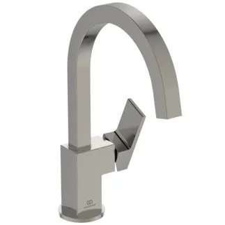 IDEAL STANDARD EXTRA - Waschtischarmatur 90x221x307 mm, 190 mm vertikaler Abstand bis Mitte Auslauf in silver storm, 5 l/min (3 bar), ohne Ablaufgarnitur - EasyFix, Verdeckter Strahlregler, Durchflussbegrenzer, FirmaFlow, PVD Technologie #BD505GN - Edelstahl