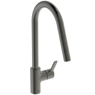 IDEAL STANDARD GUSTO - Küchenarmatur 115x276x456 mm, 241 mm vertikaler Abstand bis Mitte Auslauf in magnetic grey, 5.9 l/min (3 bar) - EasyFix+, Verdeckter Strahlregler, FirmaFlow, 2 Strahlarten, Herausziehbare Handbrause, PVD Technologie #BD416A5 - Magnetic Grey