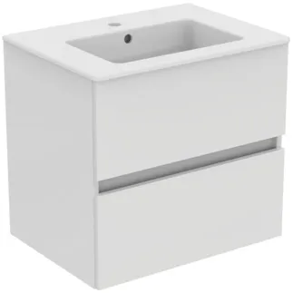 IDEAL STANDARD EUROVIT+ - Möbelpaket 610x450x565 mm in weiß, 1 Hahnloch, mit Überlauf, 2 Schubladen - Grifflos, SoftClosing, Nachhaltig gewonnenes Holz #R0572WG - Hochglanz weiß lackiert