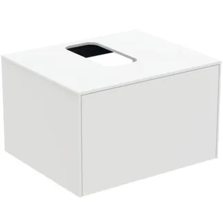 IDEAL STANDARD CONCA - Waschtisch-Unterschrank 602x505x370 mm in weiß matt lackiert, 1 Schublade - Grifflos, Vollauszug, Push-to-open, SoftClosing, Vormontiert, Nachhaltig gewonnenes Holz #T3928Y1 - Weiß matt