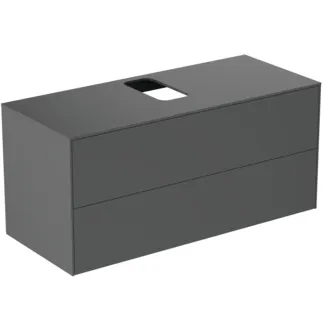 IDEAL STANDARD CONCA - Waschtisch-Unterschrank 1202x505x550 mm in anthrazit matt lackiert, 2 Schubladen - Grifflos, Vollauszug, Push-to-open, SoftClosing, Vormontiert, Nachhaltig gewonnenes Holz #T3943Y2 - Anthrazit matt