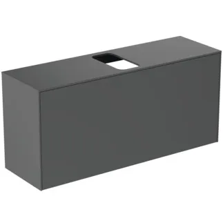 IDEAL STANDARD CONCA - Waschtisch-Unterschrank 1202x373x550 mm in anthrazit matt lackiert, 2 Schubladen - Grifflos, Vollauszug, Push-to-open, SoftClosing, Vormontiert, Nachhaltig gewonnenes Holz #T3937Y2 - Anthrazit matt