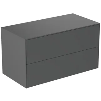 IDEAL STANDARD CONCA - Waschtisch-Unterschrank 1002x505x550 mm in anthrazit matt lackiert, 2 Schubladen - Grifflos, Vollauszug, Push-to-open, SoftClosing, Vormontiert, Nachhaltig gewonnenes Holz #T4323Y2 - Anthrazit matt
