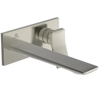 IDEAL STANDARD CONCA - Wand-Waschtischarmatur 193x114.5 mm, 220 mm vertikaler Abstand bis Mitte Auslauf in silver storm, Kit 1 required (A1313), 5 l/min (3 bar), ohne Ablaufgarnitur - WRAS, Durchflussbegrenzer, EPD, FirmaFlow, PVD Technologie #A7372GN - Edelstahl
