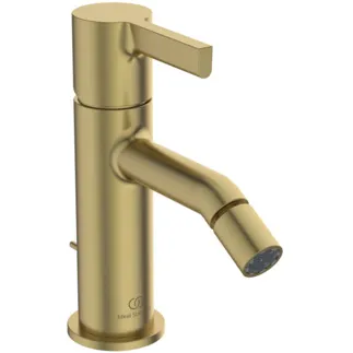 IDEAL STANDARD JOY - Bidet Armatur 48x160x160 mm, 115 mm vertikaler Abstand bis Mitte Auslauf in brushed gold, 5 l/min (3 bar), mit Ablaufgarnitur - EasyFix, Strahlregler, Einstellbarer Auslauf, Durchflussbegrenzer, EPD, FirmaFlow, PVD Technologie #BC784A2 - Brushed Gold