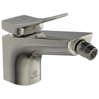 IDEAL STANDARD CONCA - Bidet Armatur 48x177x113 mm, 133 mm vertikaler Abstand bis Mitte Auslauf in silver storm, 5 l/min (3 bar), mit Ablaufgarnitur - Strahlregler, Einstellbarer Auslauf, Durchflussbegrenzer, EPD, FirmaFlow, PVD Technologie #BC760GN - Edelstahl