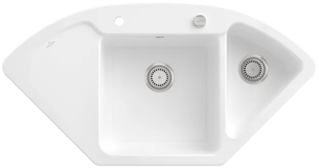 VILLEROY BOCH Subway Style Eck Eckspüle, inklusive Ablaufgarnitur mit Excenterbetätigung, aus Keramik, 1115 x 580 mm, Snow White CeramicPlus #335302KG