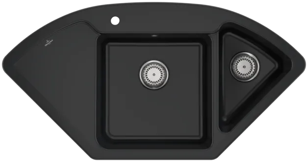 VILLEROY BOCH Subway Style Eck Eckspüle, inklusive Ablaufgarnitur mit Handbetätigung, aus Keramik, 1115 x 580 mm, Pure Black #335301R7