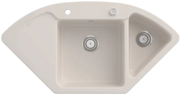 VILLEROY BOCH Subway Style Eck Eckspüle, inklusive Ablaufgarnitur mit Excenterbetätigung, aus Keramik, 1115 x 580 mm, Crema CeramicPlus #335302KR