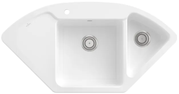VILLEROY BOCH Subway Style Eck Eckspüle, inklusive Ablaufgarnitur mit Handbetätigung, aus Keramik, 1115 x 580 mm, Snow White CeramicPlus #335301KG