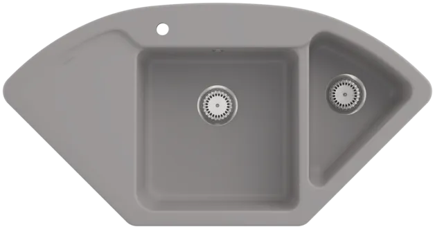 VILLEROY BOCH Subway Style Eck Eckspüle, inklusive Ablaufgarnitur mit Handbetätigung, aus Keramik, 1115 x 580 mm, Fossil CeramicPlus #335301KD