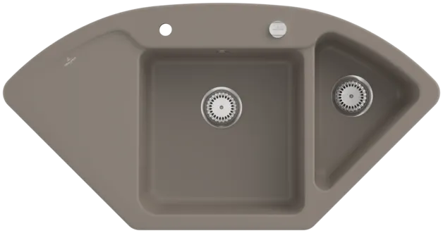 VILLEROY BOCH Subway Style Eck Eckspüle, inklusive Ablaufgarnitur mit Excenterbetätigung, aus Keramik, 1115 x 580 mm, Timber CeramicPlus #335302TR