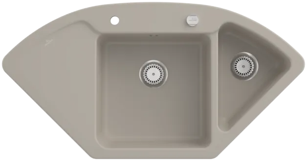 VILLEROY BOCH Subway Style Eck Eckspüle, inklusive Ablaufgarnitur mit Excenterbetätigung, aus Keramik, 1115 x 580 mm, Almond CeramicPlus #335302AM