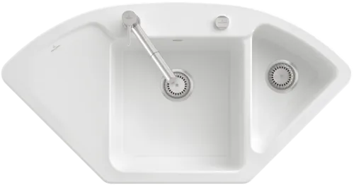 VILLEROY BOCH Subway Style Eck Eckspüle, inklusive Ablaufgarnitur mit Excenterbetätigung, aus Keramik, 1115 x 580 mm, Weiß Alpin CeramicPlus #335302R1
