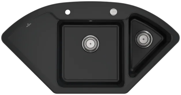 VILLEROY BOCH Subway Style Eck Eckspüle, inklusive Ablaufgarnitur mit Excenterbetätigung, aus Keramik, 1115 x 580 mm, Pure Black #335302R7
