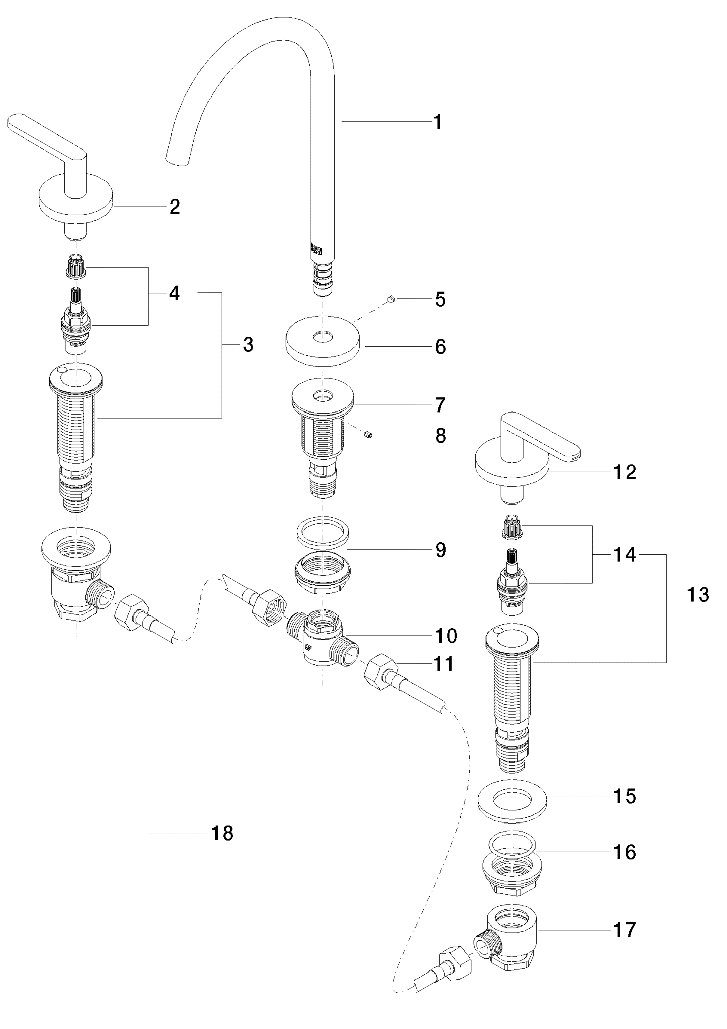 DORNBRACHT META Waschtisch-Dreilochbatterie mit Ablaufgarnitur - Dark Bronze gebürstet (PVD) #20713661-43