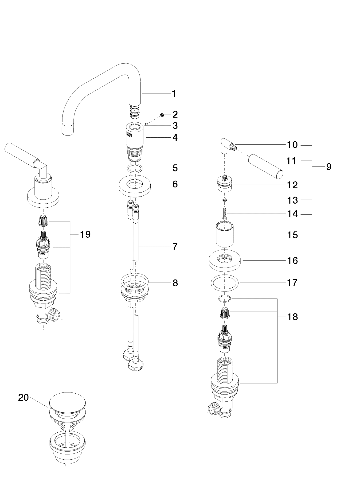 DORNBRACHT TARA Waschtisch-Dreilochbatterie mit Ablaufgarnitur - Dark Bronze gebürstet (PVD) #20705882-43