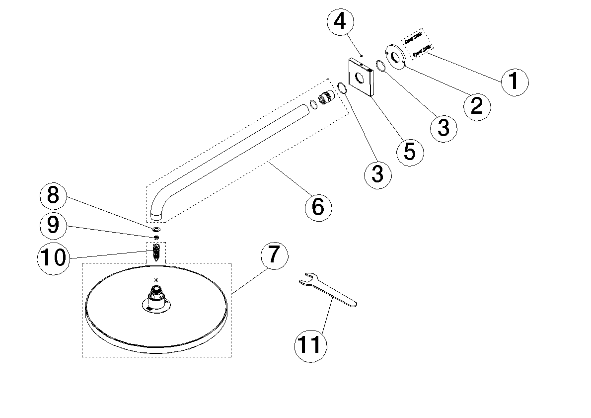 DORNBRACHT SERIENSPEZIFISCH Regenbrause mit Wandanbindung 300 mm - Bronze gebürstet (PVD) #28675670-42