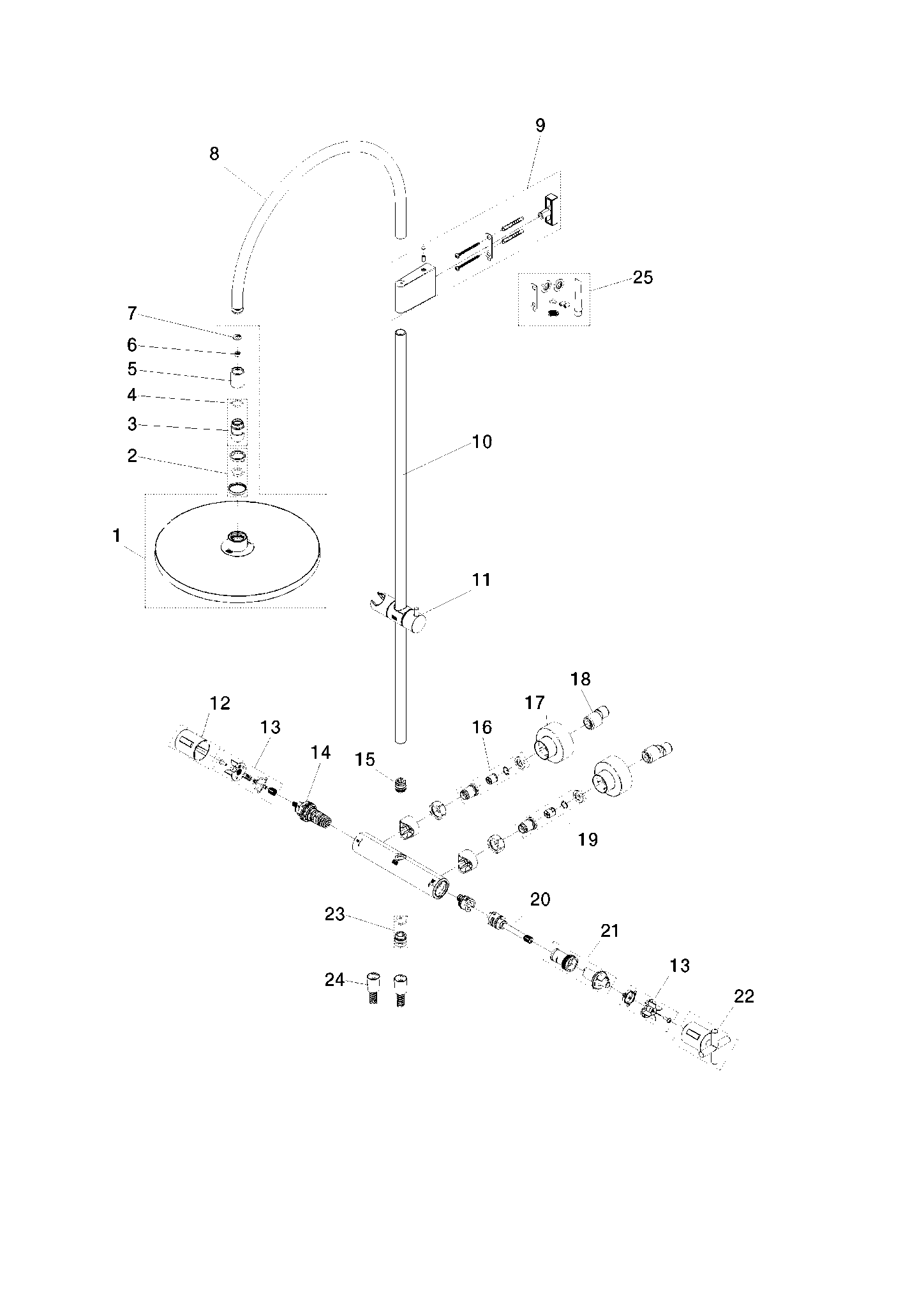 DORNBRACHT TARA Showerpipe mit Brause-Thermostat ohne Handbrause 300 mm - Platin #34465892-08