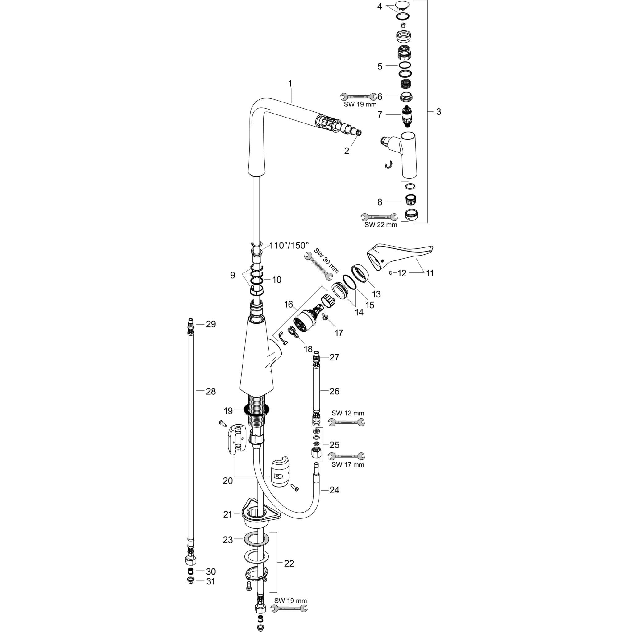 HANSGROHE Metris Select M71 Einhebel-Küchenmischer 320, EcoSmart, Ausziehauslauf, 1jet #14786000