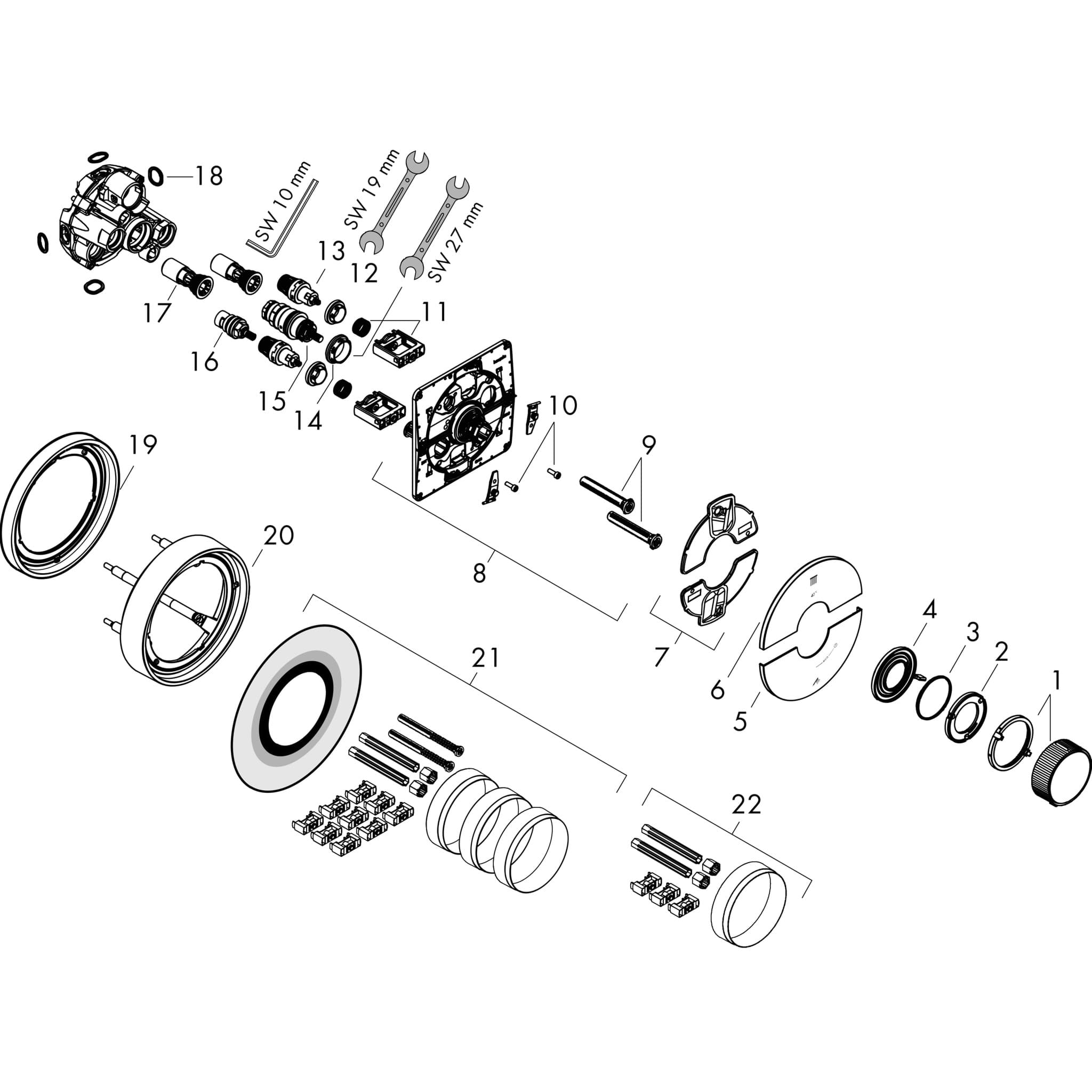 HANSGROHE AXOR ShowerSelect ID Thermostat Unterputz rund für 2 Verbraucher #36750800 - Edelstahl Optic