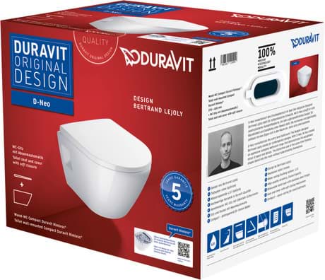 DURAVIT WC-Set wandhängend 458709 Design by Bertrand Lejoly #45870900A1 - © Farbe 00, WC-Sitz, 0021690000, Sitzgarnitur abnehmbar, Absenkautomatik, Absenkautomatik, Kartonabmessungen: 400x445x520 mm 370 x 480 mm