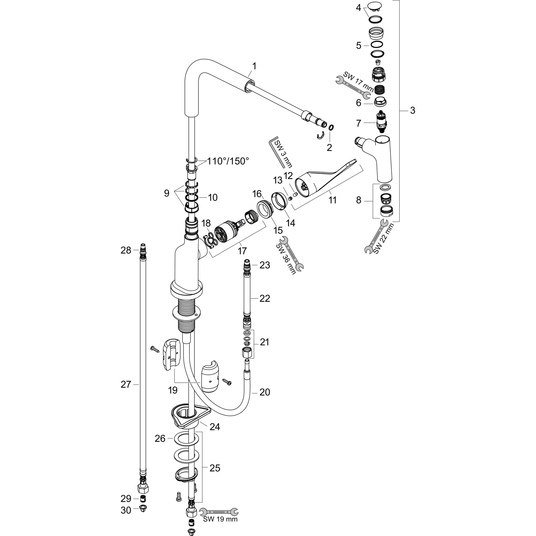 HANSGROHE AXOR Citterio Einhebel-Küchenmischer 230 mit Ausziehauslauf EcoSmart #39864670 - Mattschwarz