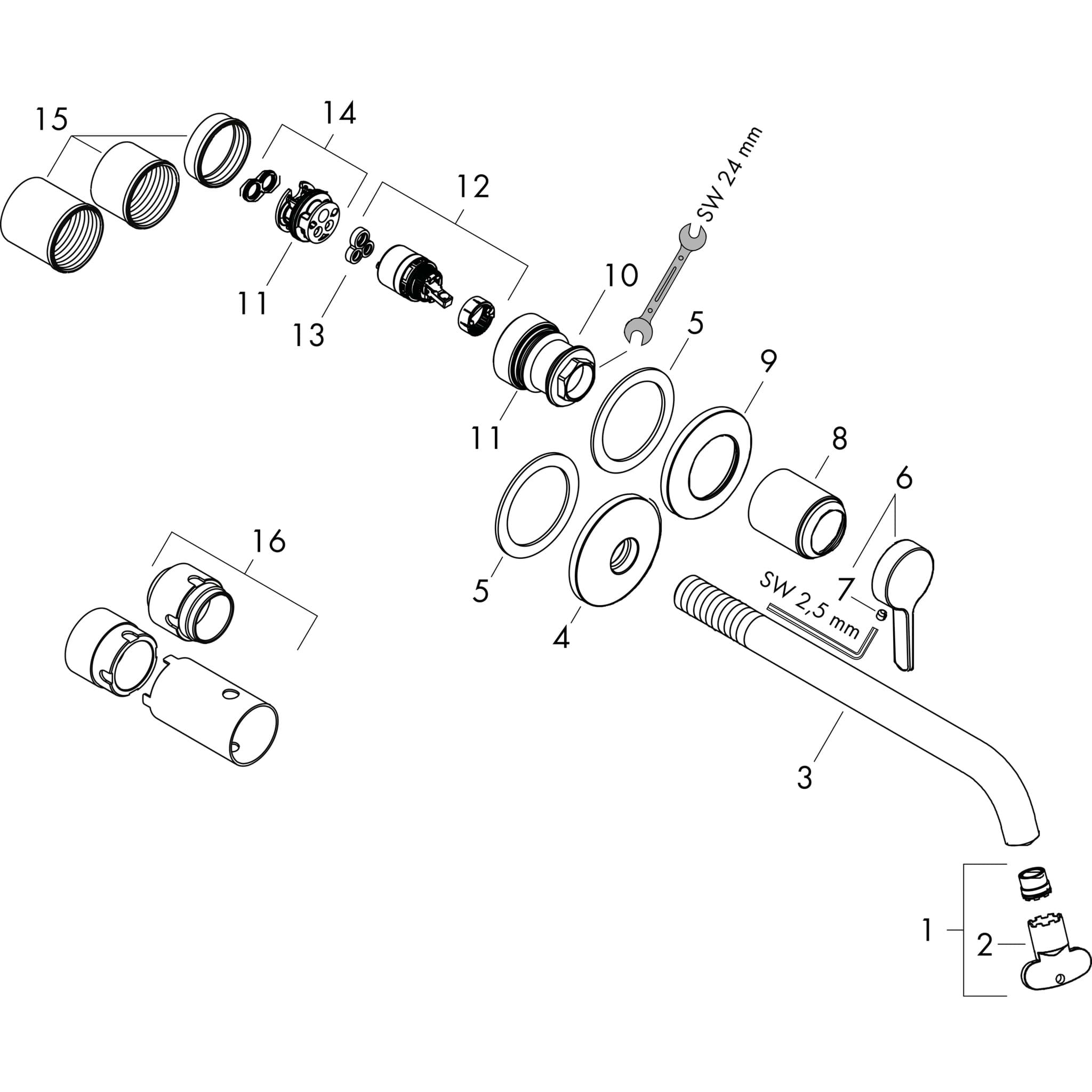 HANSGROHE AXOR One Einhebel-Waschtischmischer Unterputz für Wandmontage mit Hebelgriff und Auslauf 160 mm #48170800 - Edelstahl Optic