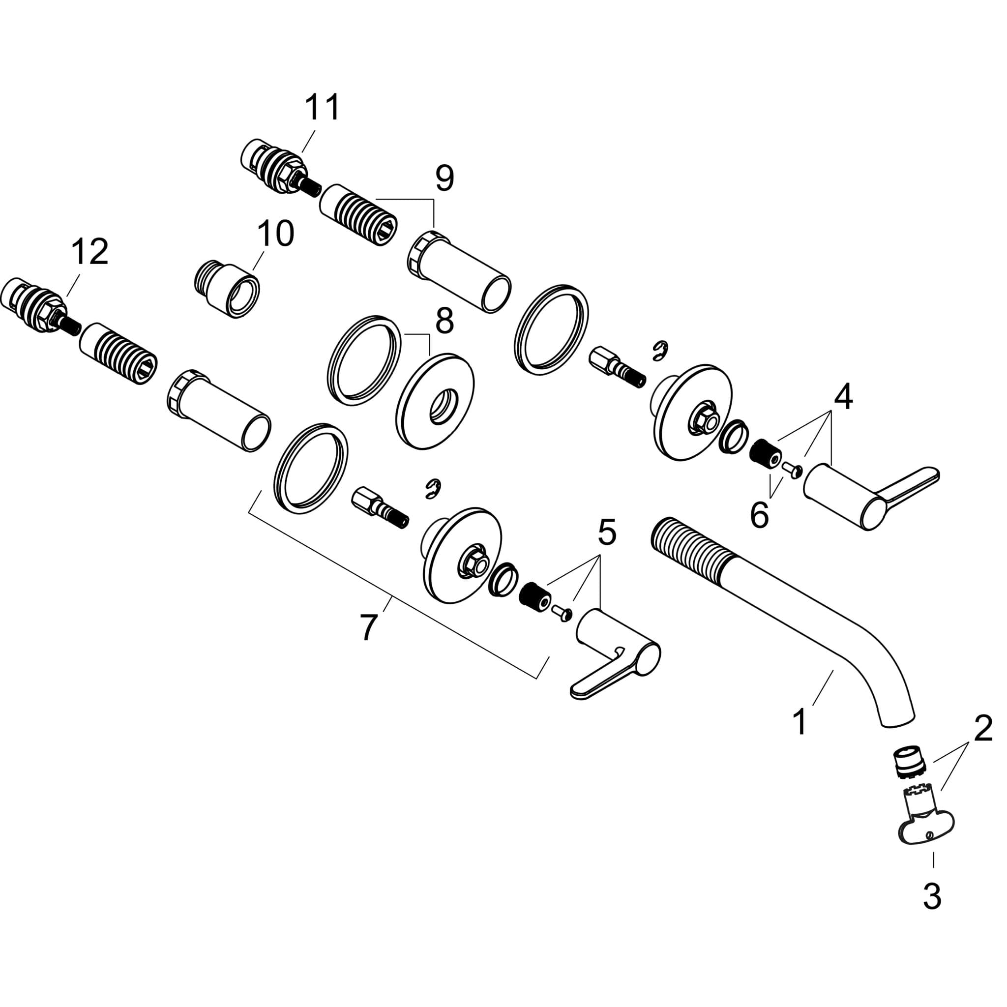 HANSGROHE AXOR One 3-Loch Waschtischarmatur Unterputz für Wandmontage mit Auslauf 160 mm und Hebelgriffen #48150000 - Chrom