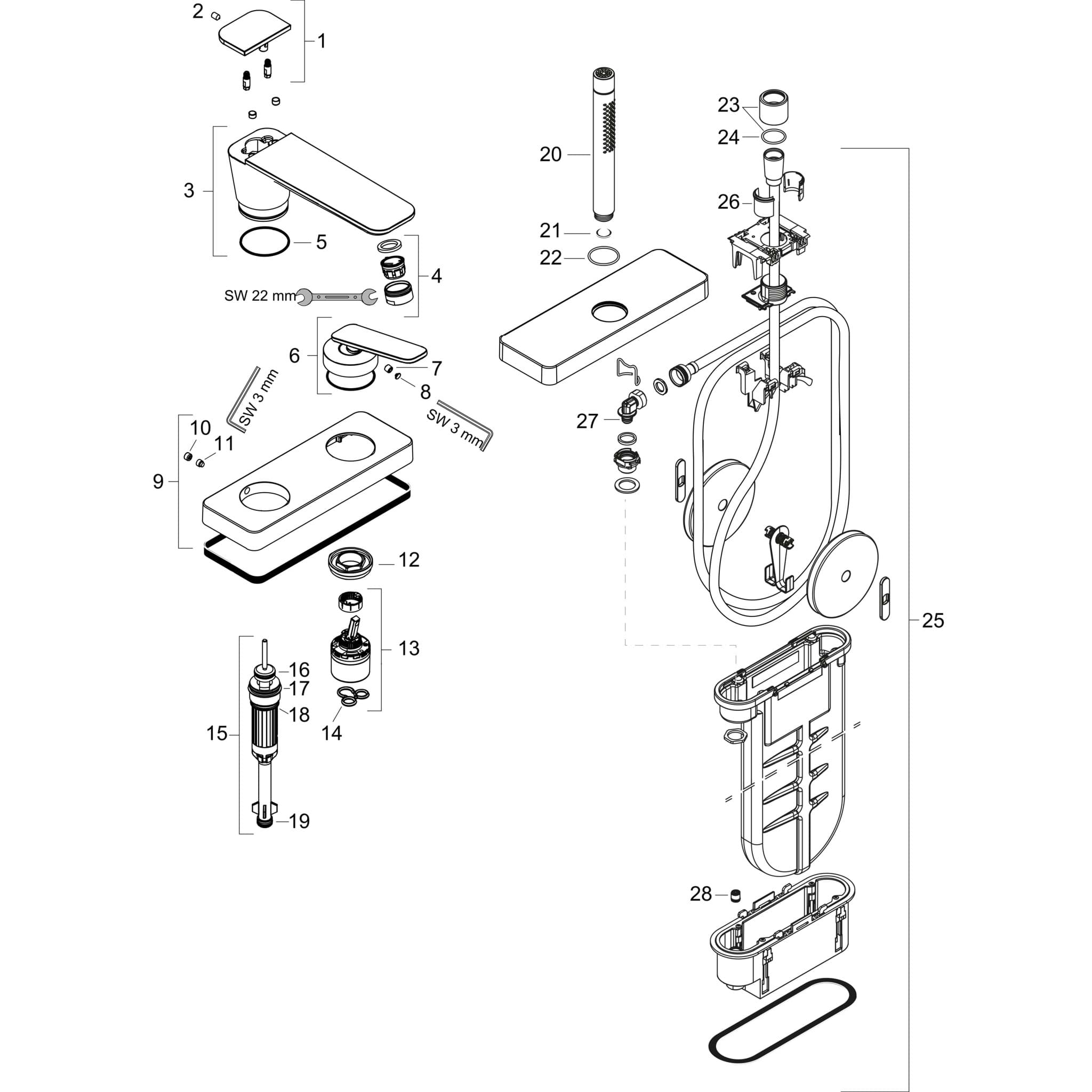 HANSGROHE AXOR Citterio C 3-Loch Einhebel-Wannenrandmischer mit sBox #49430310 - Brushed Red Gold