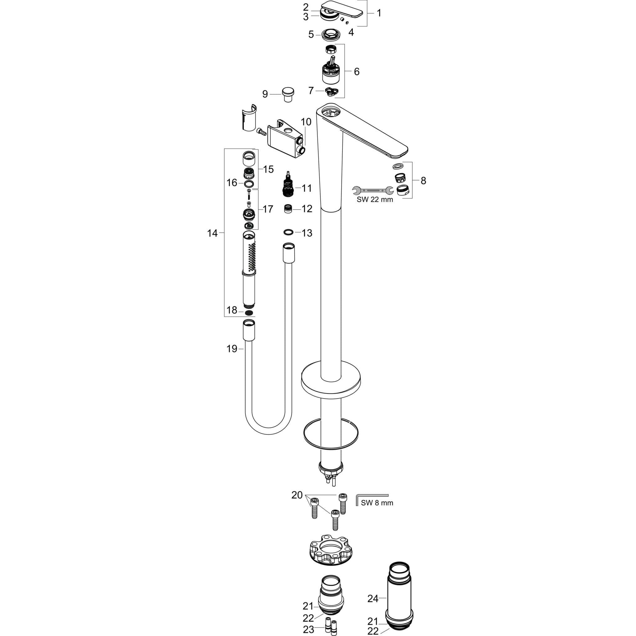 HANSGROHE AXOR Citterio C Einhebel-Wannenmischer bodenstehend #49440300 - Polished Red Gold
