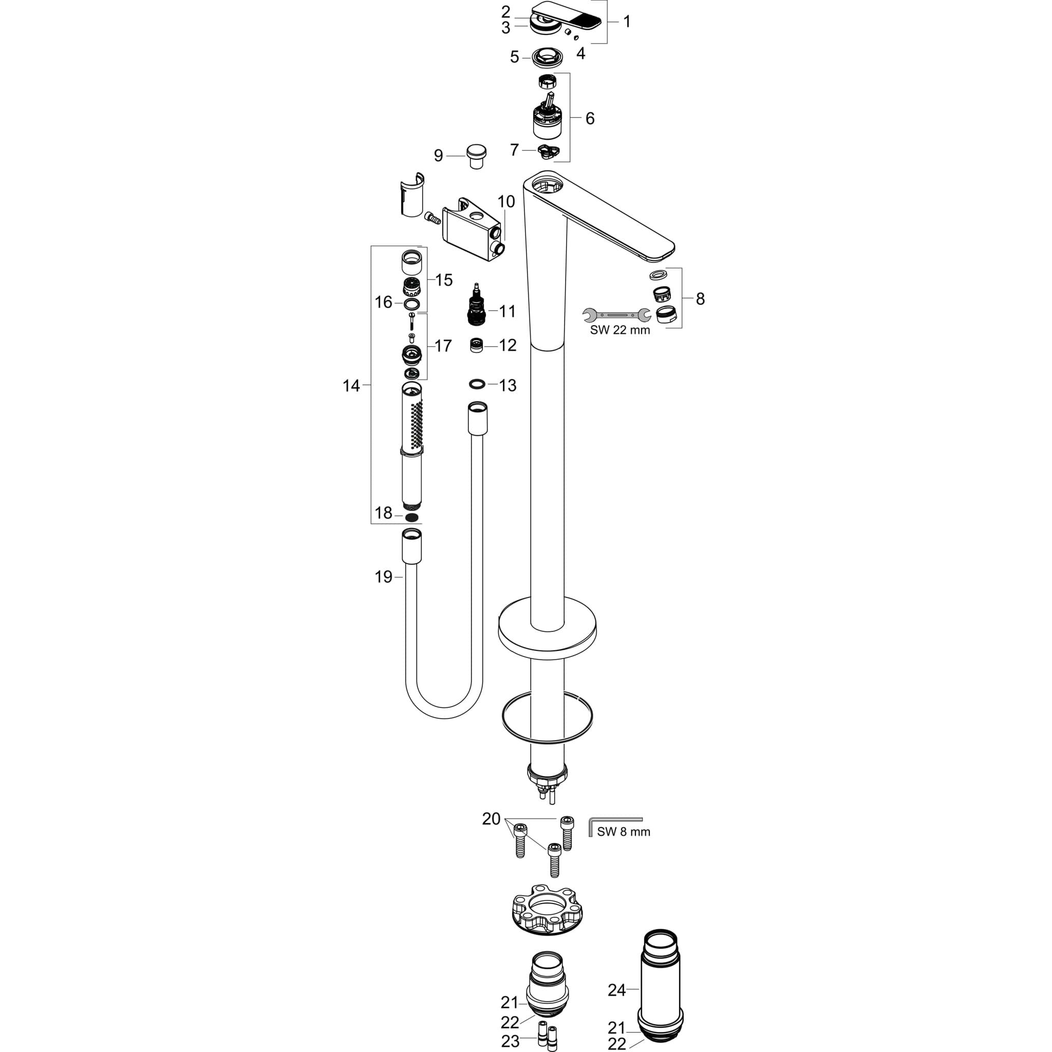 HANSGROHE AXOR Citterio C Einhebel-Wannenmischer bodenstehend - Cubic cut #49441250 - Brushed Gold Optic