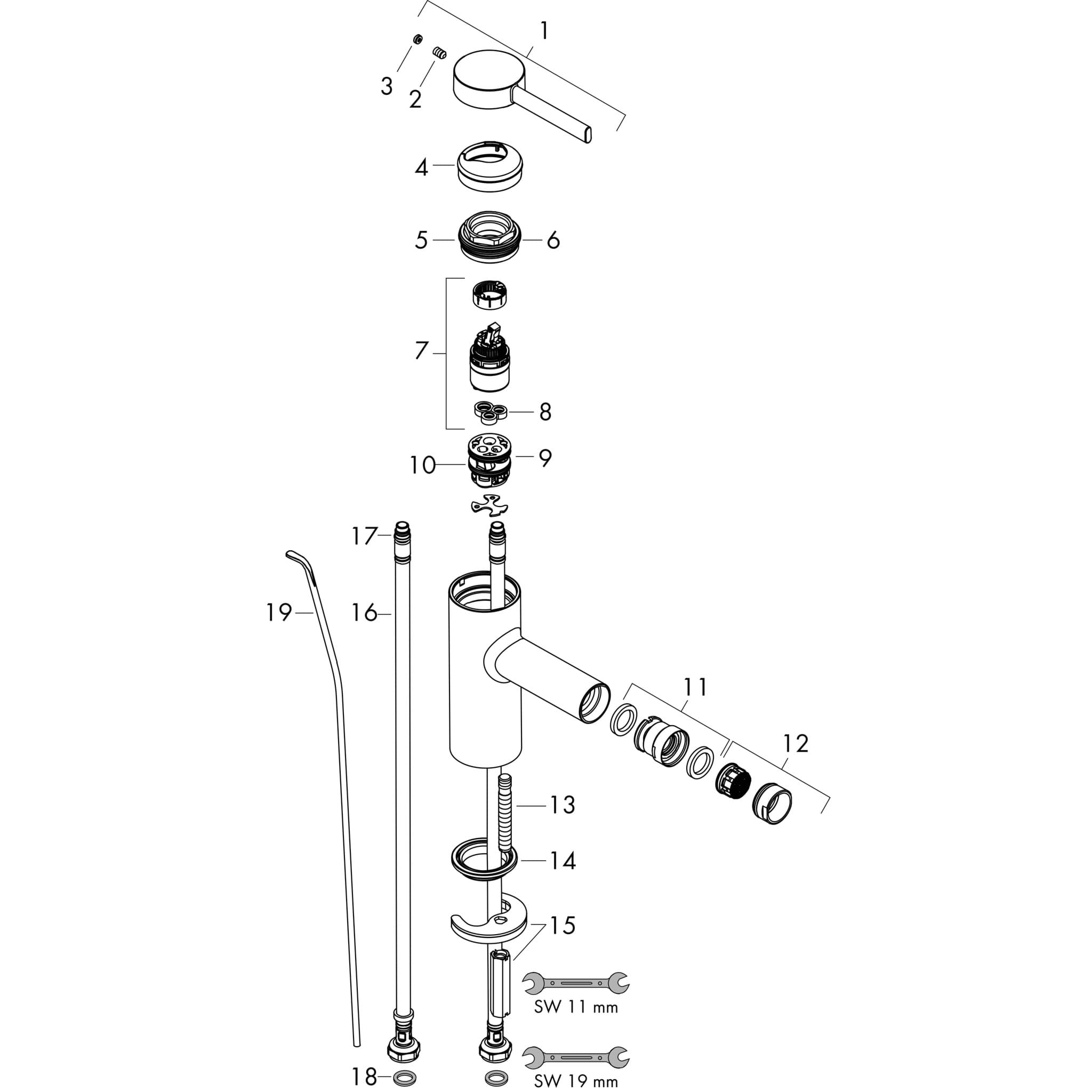 HANSGROHE Zesis S Einhebel-Bidetmischer mit Zugstangen-Ablaufgarnitur #74200000 - Chrom