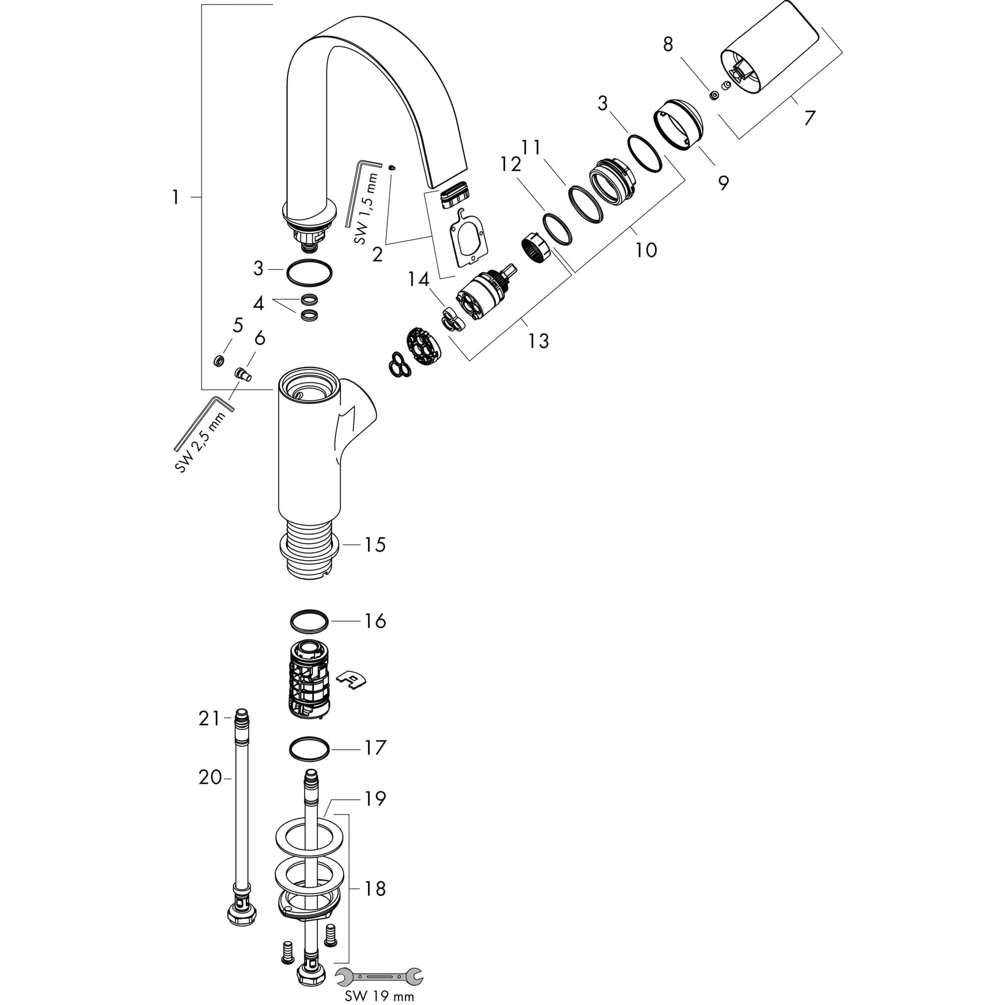 HANSGROHE Vivenis Einhebel-Waschtischmischer 210 mit Schwenkauslauf ohne Ablaufgarnitur #75032140 - Brushed Bronze