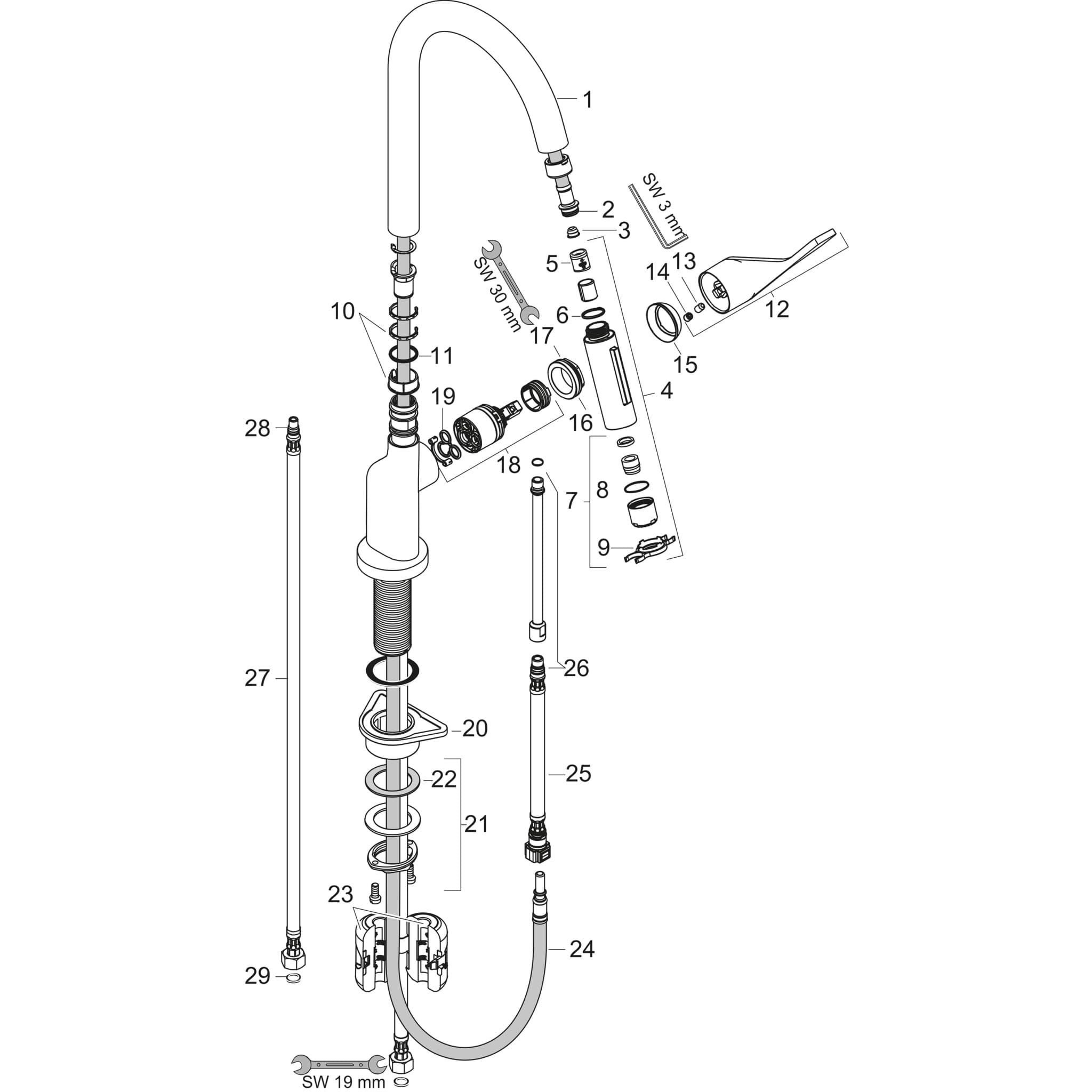 HANSGROHE AXOR Citterio Einhebel-Küchenmischer 250 mit Ausziehbrause EcoSmart #39832670 - Mattschwarz