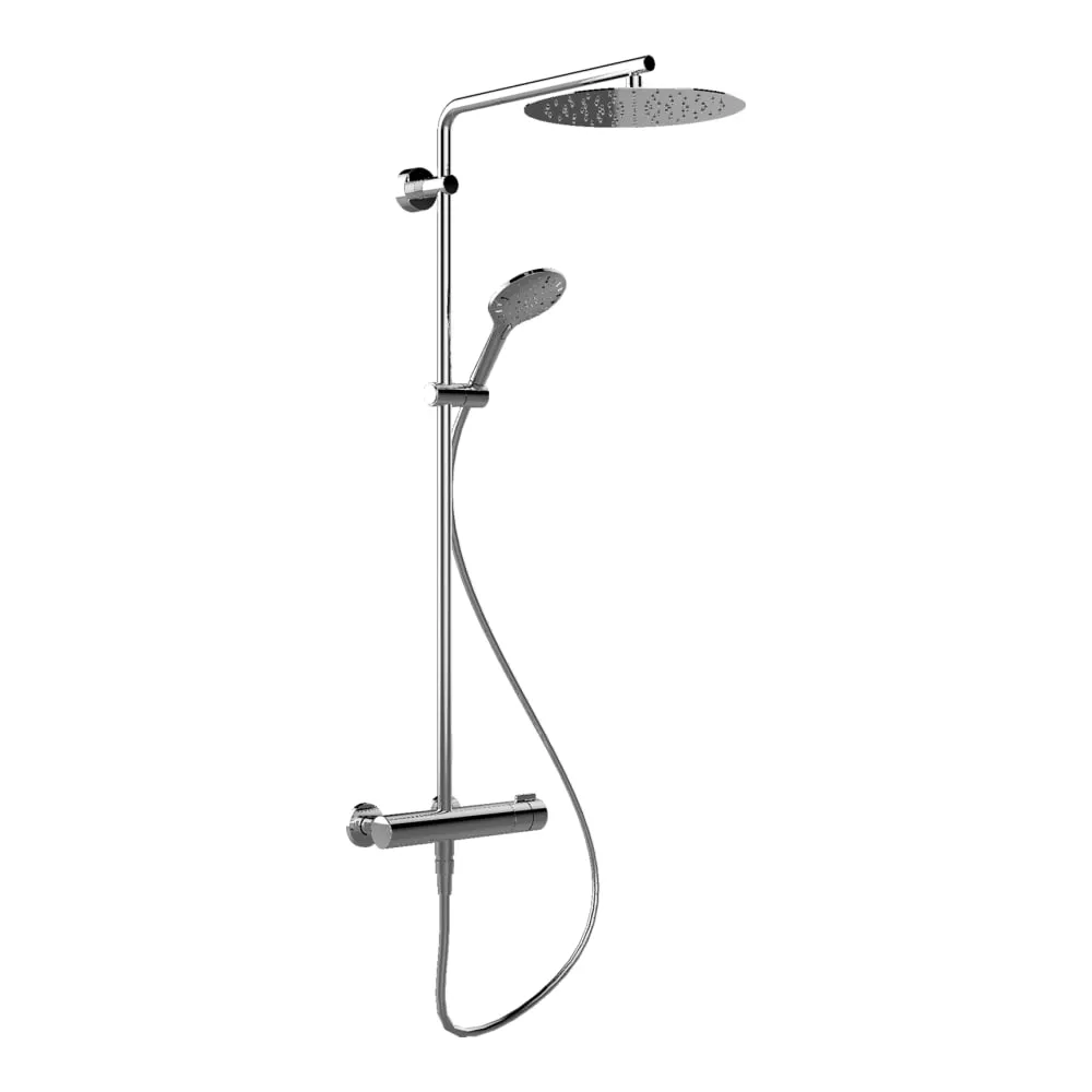 LAUFEN TWINPLUS Thermostatische Showerstation, Anschlussdistanz 134-166 mm, mit Verschraubungen, mit Kunststoffschlauch 1500 mm, mit Regenbrause Ø 300 mm, mit Handbrause MyTwin120 #HF905457100600