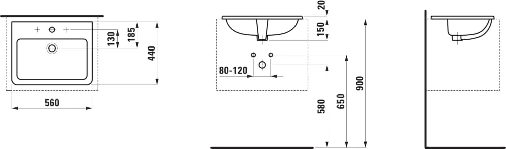 LAUFEN PRO Einbauwaschtisch von oben 560 x 440 x 20 mm #H8189634001041 - 000 - Weiß