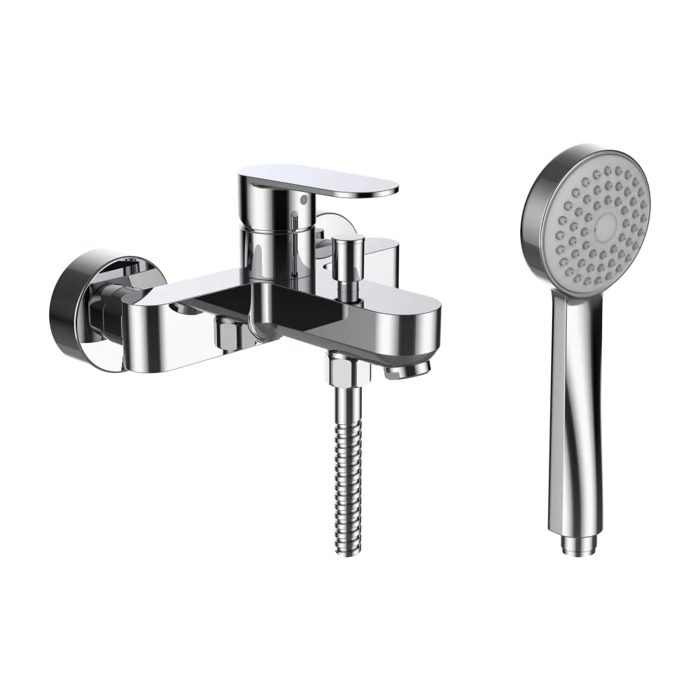 LAUFEN NEJA Bademischer, Anschlussdistanz 134-166 mm, Ausladung 160 mm, Festauslauf, mit Verschraubungen, mit Kunststoffschlauch 1600 mm, mit Handbrause Stella 80 1F, Chrom #H3215170041311