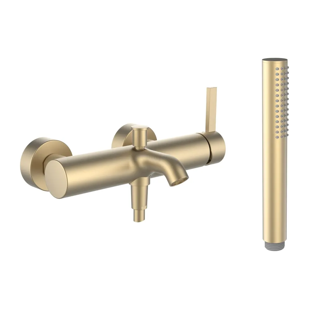 LAUFEN Kartell LAUFEN Bademischer, Anschlussdistanz 134-166 mm, Ausladung 165 mm, mit Verschraubungen, mit Kunststoffschlauch 1800 mm, mit Handbrause TwinStick, PVD Blassgold matt #H3213370831411