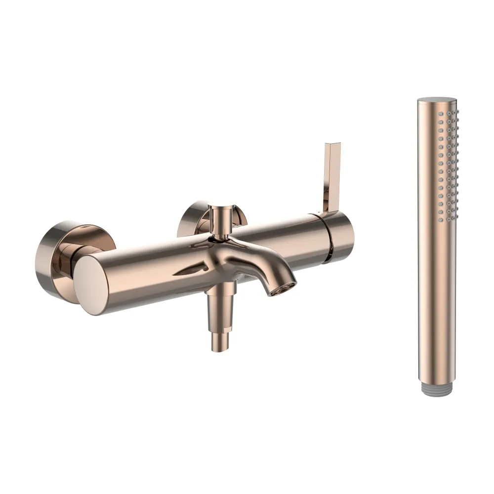 LAUFEN Kartell LAUFEN Bademischer, Anschlussdistanz 134-166 mm, Ausladung 165 mm, mit Verschraubungen, mit Kunststoffschlauch 1800 mm, mit Handbrause TwinStick, PVD Rosegold #H3213370821411