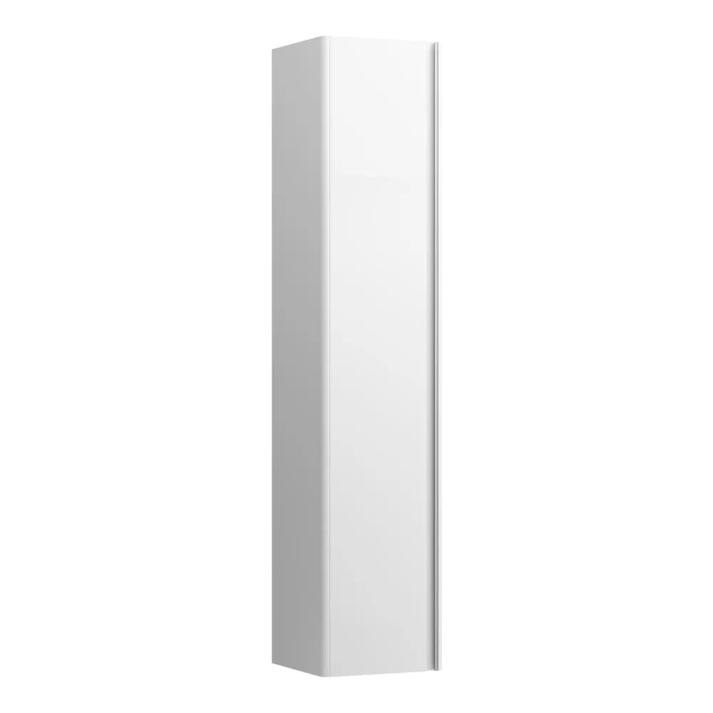 LAUFEN BASE Hochschrank, 1 Tür, Scharnier links, 1 fester Fachboden und 4 Glasablagen, mit Griff Aluminium eloxiert 350 x 335 x 1650 mm #H4030311102661 - 260 - Weiß matt
